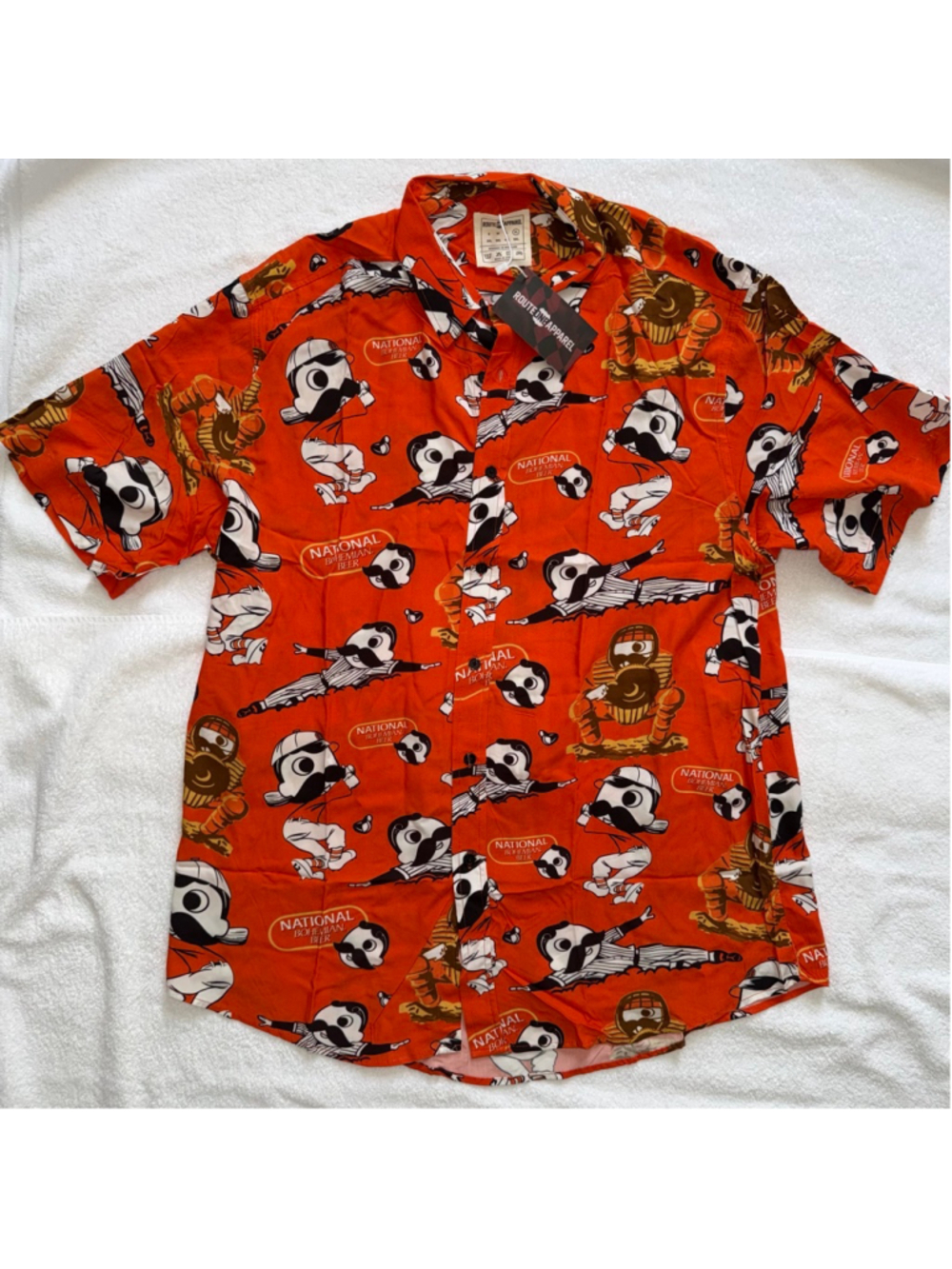 NWT Men’s XL Route One Apparel Natty Boh Baseball Players Orange Hawaiian Shirt